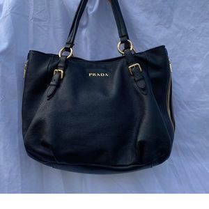 PRADA Cervo Deerskin Nero Black Side Zip Tote